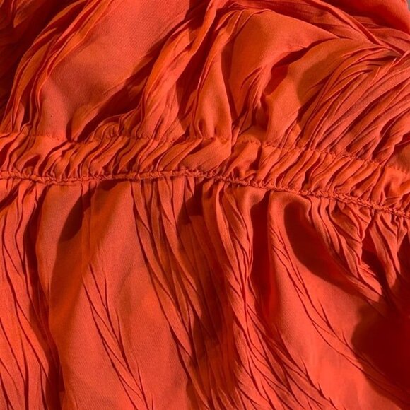 Pretty Little Things Orange Textured Gathered Maxi Shirt Dress size 14 - Picture 6 of 10